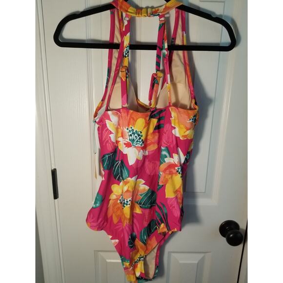 NWT Kona Sol Fuchsia Pink Floral One Piece Swimsuit 16W Beach Tropical - Picture 3 of 8